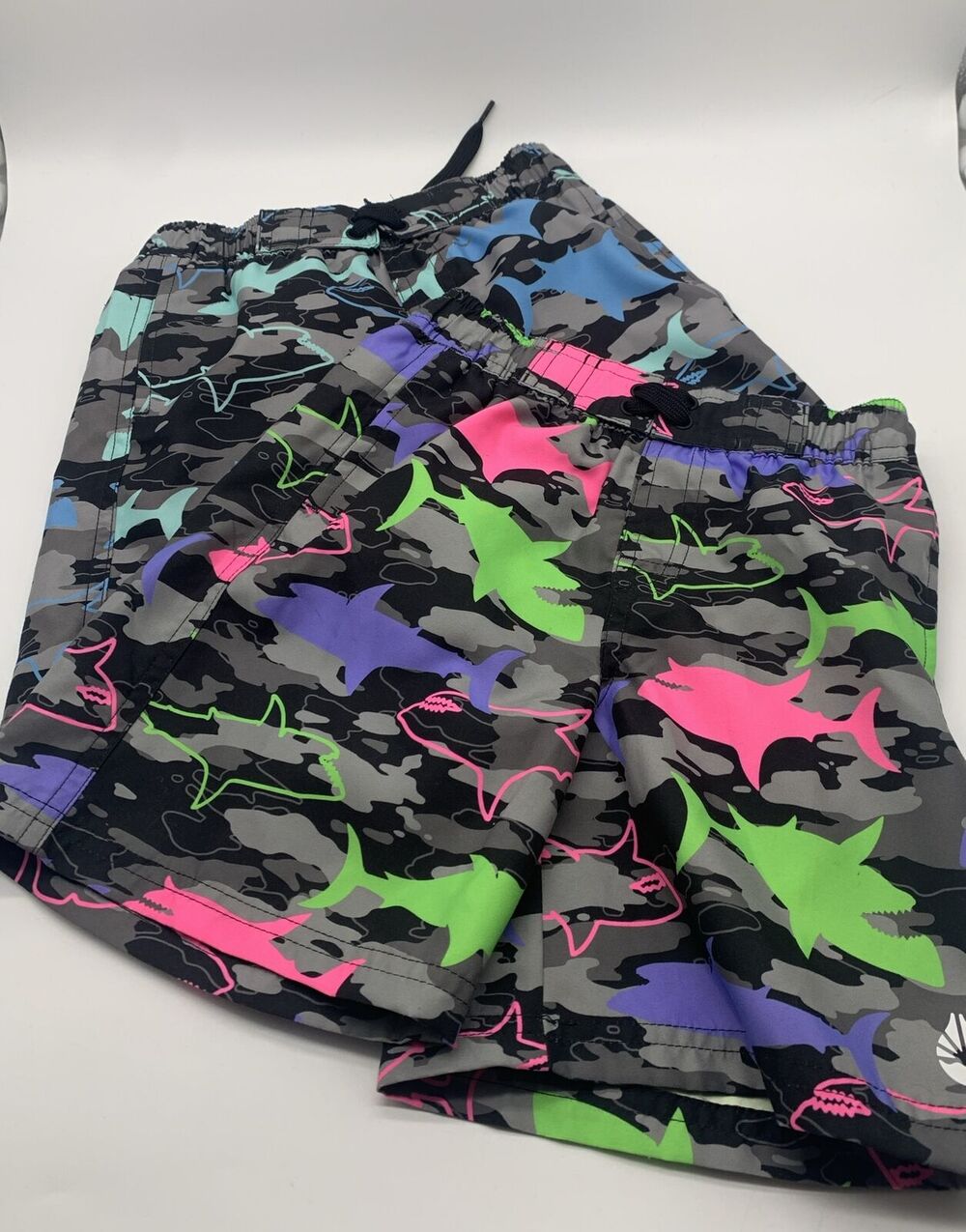 O’rageous Boys Swim Camo Sharks Board Shorts Alaskan Blue & Jasmine Green 2 Pair